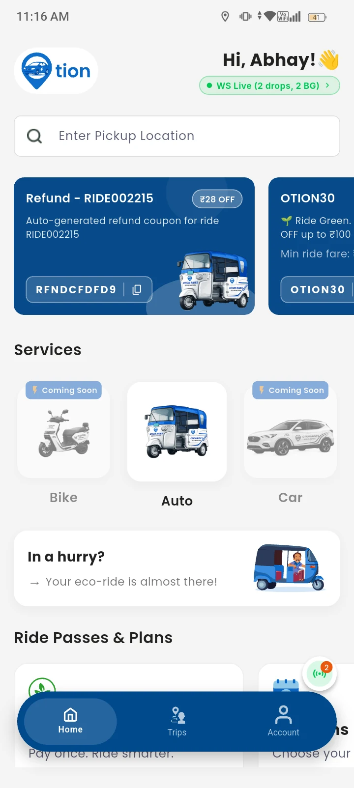 Otion mobile application dashboard