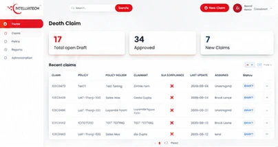 Claims Management System application dashboard