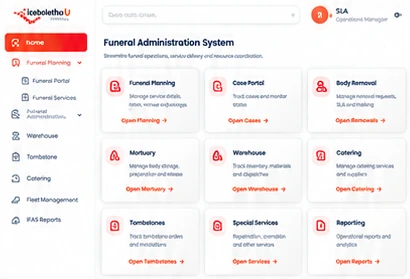 Integrated Funeral Administration System application dashboard