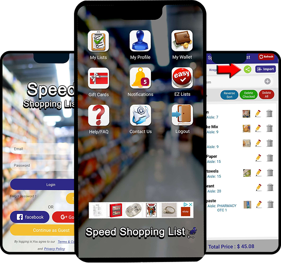 Speed Shopping List application interface
