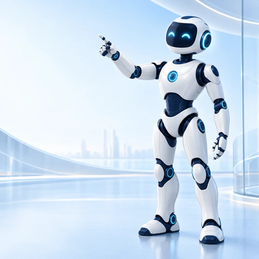 White and blue AI assistant robot