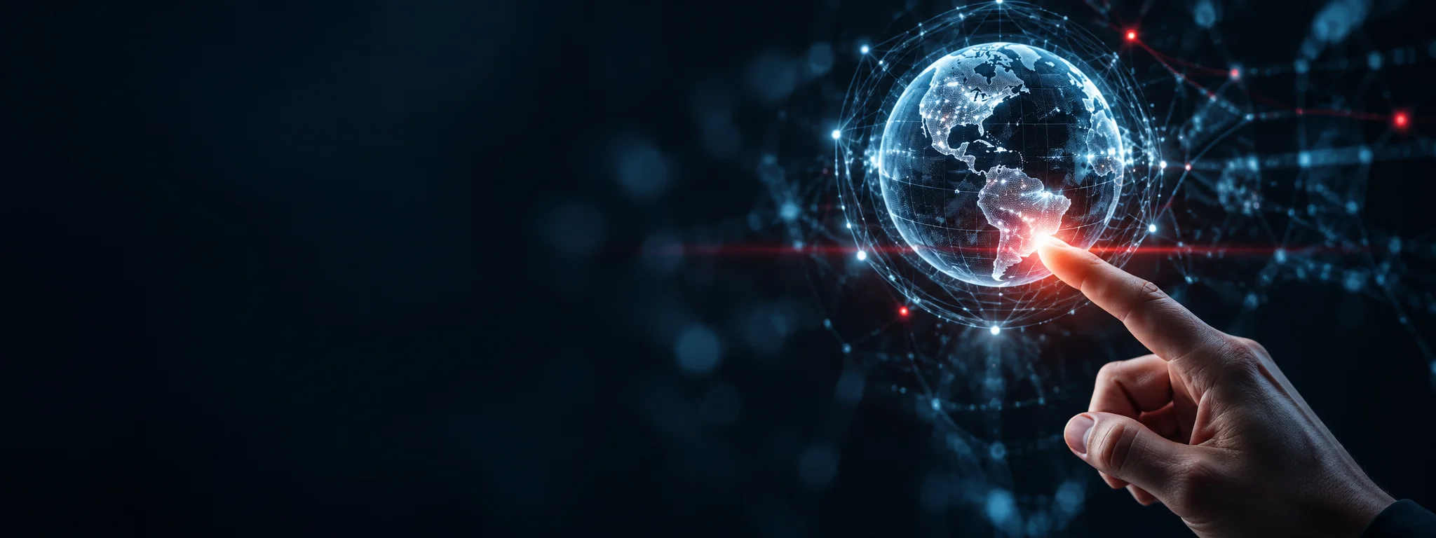 A hand interacting with a connected digital globe