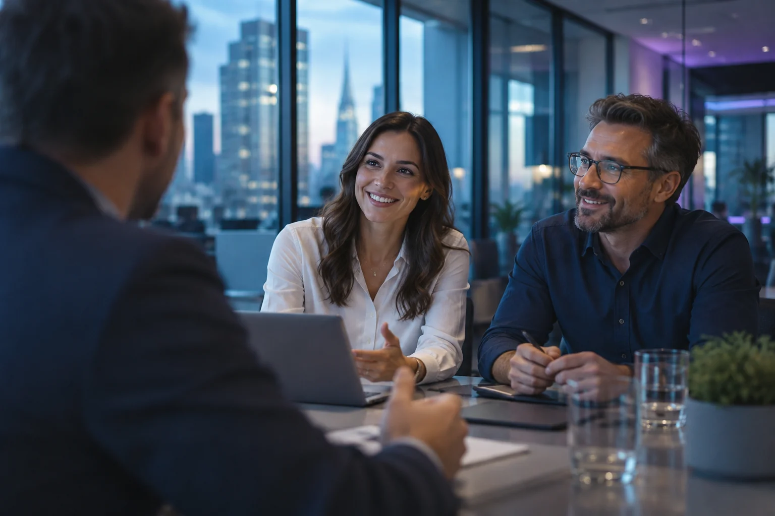 Illustrative business collaboration in a modern office